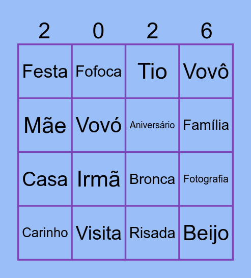 BINGO DA FAMÍLIA. Bingo Card