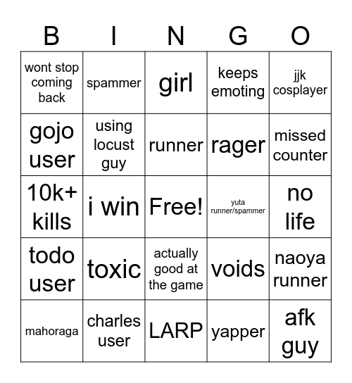 JJS BINGO Card
