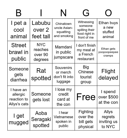 NYC Bingo Card
