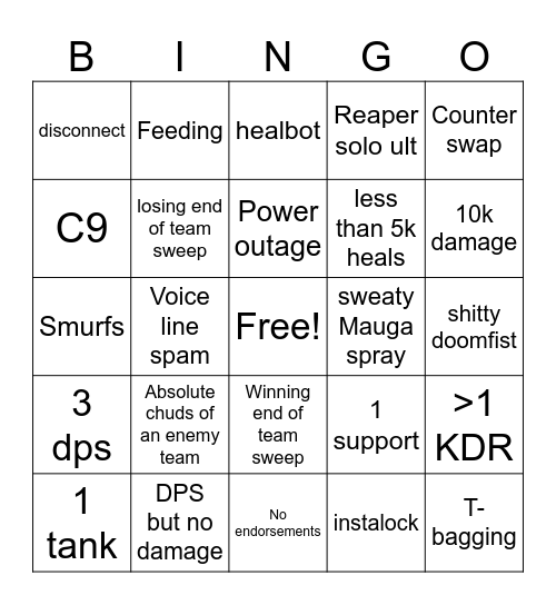 overwatch Bingo Card