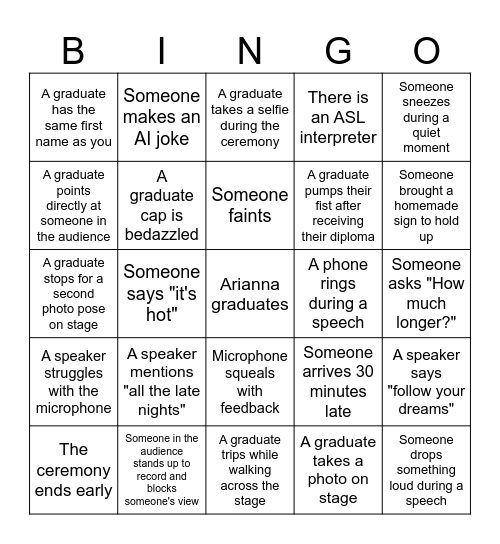 ARIANNA GRADUATES! Bingo Card