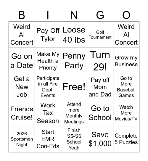 Danelle’s 2026 BINGO Card