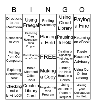 Work All Staff Share -- Assist Patrons with... Bingo Card