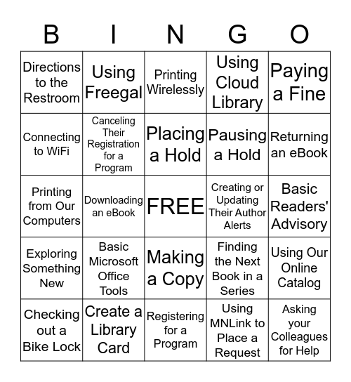 Work All Staff Share -- Assist Patrons with... Bingo Card