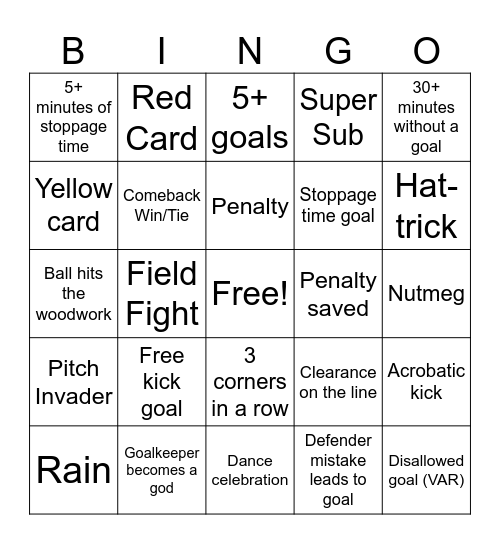 World Cup Bingo Card
