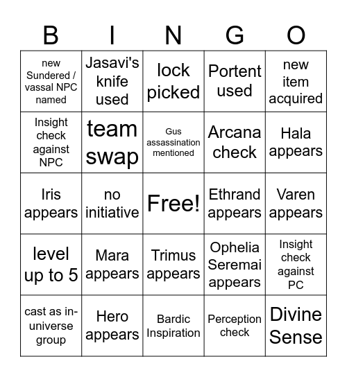 The Long-Awaited, KoTher'ai [Critical Role 4.29] Bingo Card