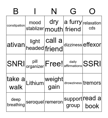 Bingo for Mental health Bingo Card
