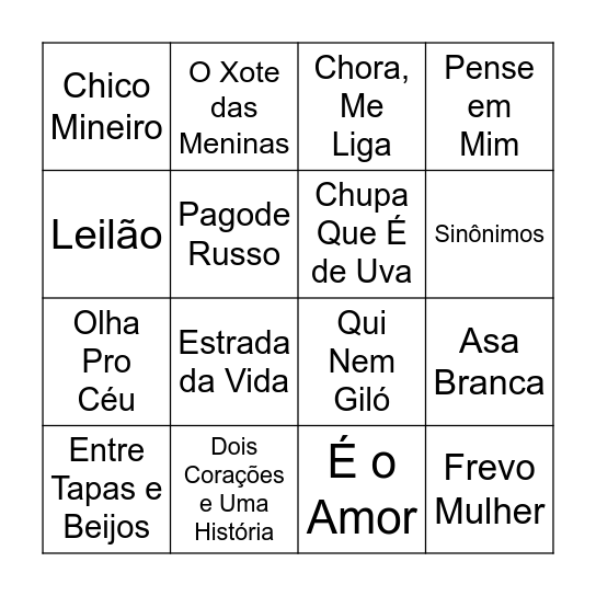 BINGO MUSICAL Bingo Card