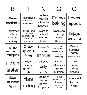 Bridal Shower Bingo! Bingo Card