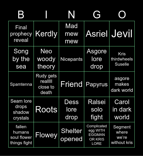 Deltarune chapter 5 Bingo Card