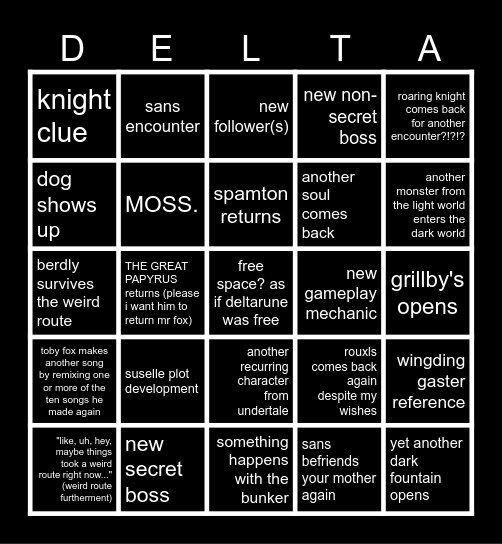 DELTARUNE CHAPTER 5 IS COMING OUT OH MY GOD ITS COMING OUT Bingo Card