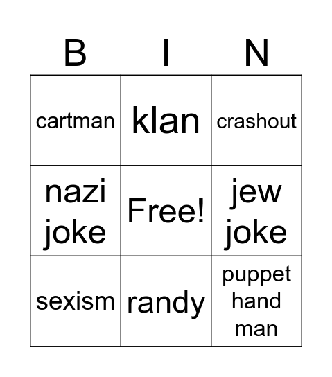 south park Bingo Card