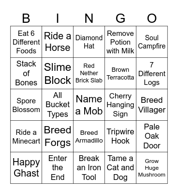 MINECRAFT 10.0 Bingo Card