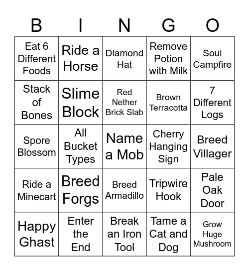 MINECRAFT 10.0 Bingo Card