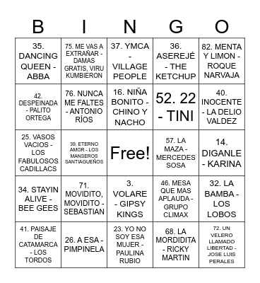 BINGO MUSICAL Bingo Card