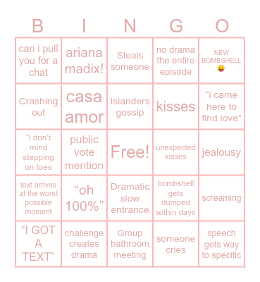 Love island bingo🏝️ Bingo Card
