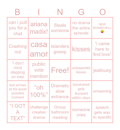 Love island bingo🏝️ Bingo Card