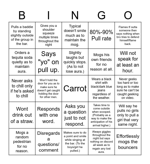 The Carrot on a Night out Mog Bingo Board Bingo Card