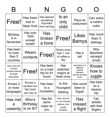 Find Someone Who.... Bingo Card