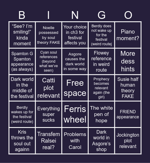 Deltarune Chapter 5 Bingo Card