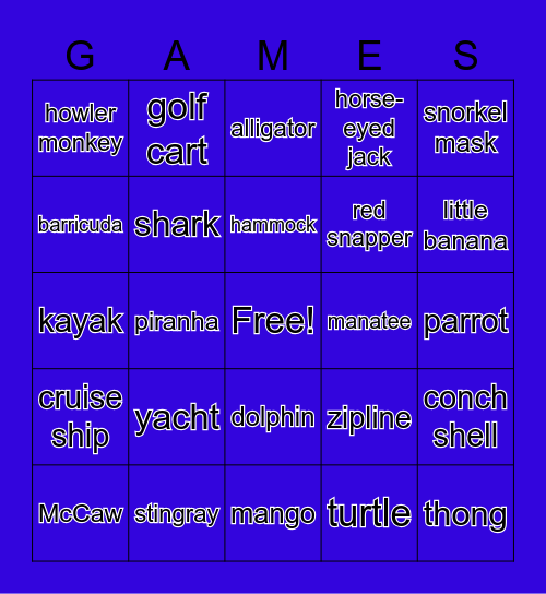 Beach Bingo Card
