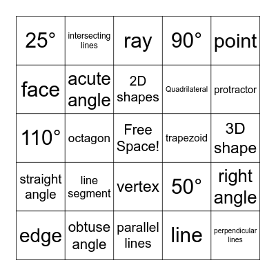 Geometry Review Bingo Card