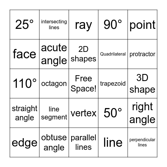 Geometry Review Bingo Card