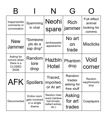 AJ ART ROOM BINGO Card