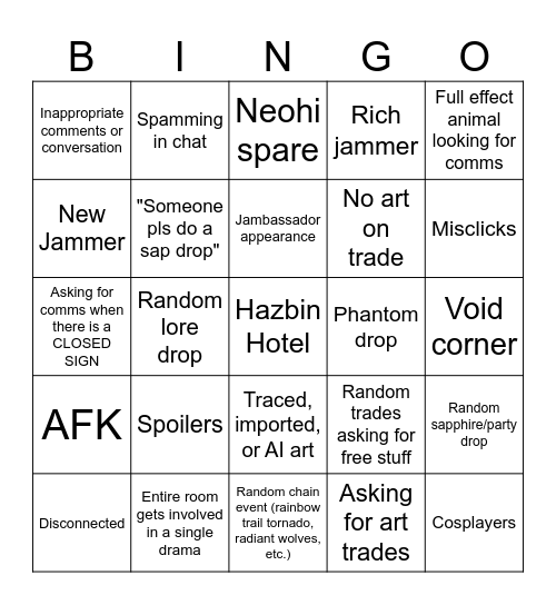 AJ ART ROOM BINGO Card