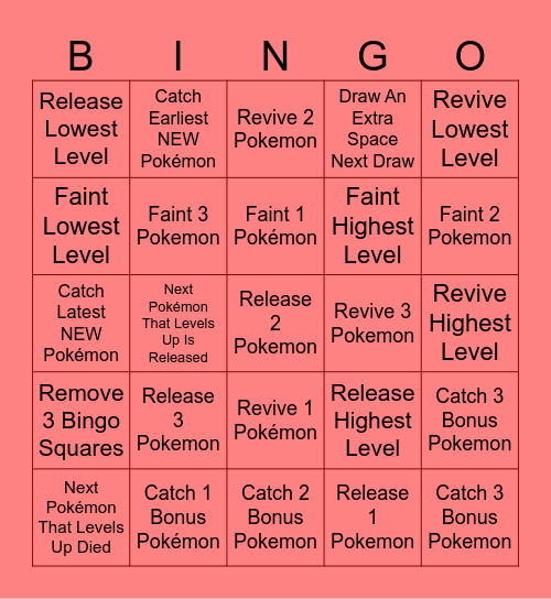 Pokemon Red Bingo Card