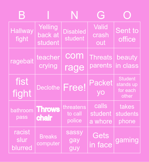 Teachers yelling at kids Bingo Card
