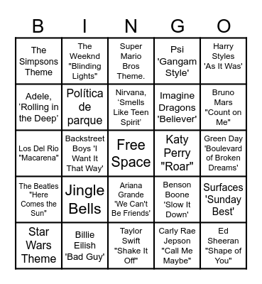 MUSIC! MUSIC! MUSIC! Bingo Card
