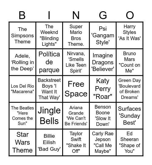 MUSIC! MUSIC! MUSIC! Bingo Card