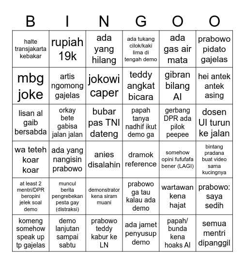 turunkan prabowo gibran Bingo Card