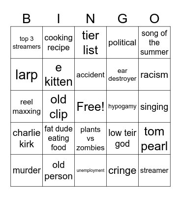 instagram Bingo Card