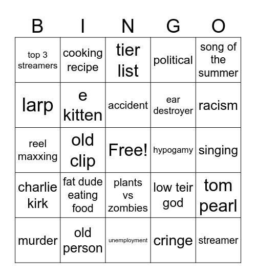 instagram Bingo Card