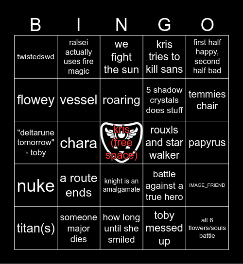 Deltarune Chapter 5 Bingo Card