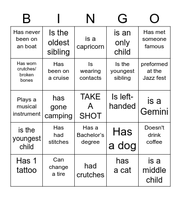 Meet N Greet Bingo Card