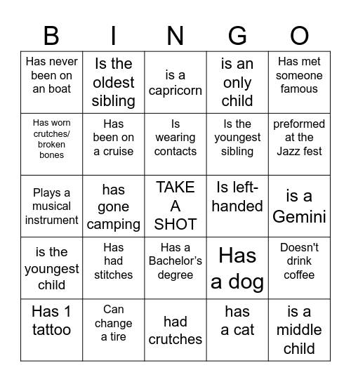 Meet N Greet Bingo Card