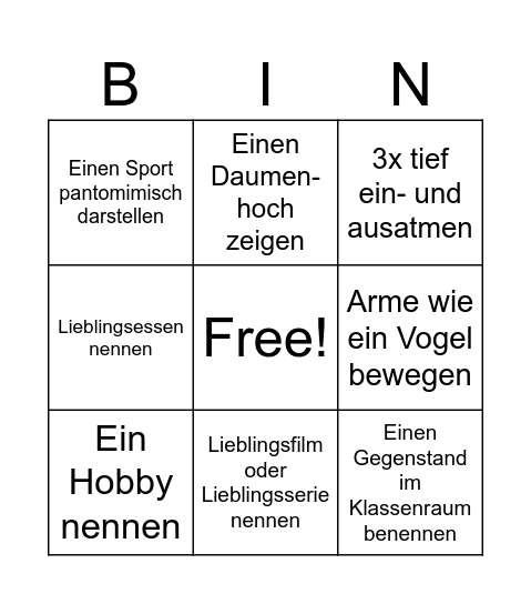 Aktivierungs Bingo Card
