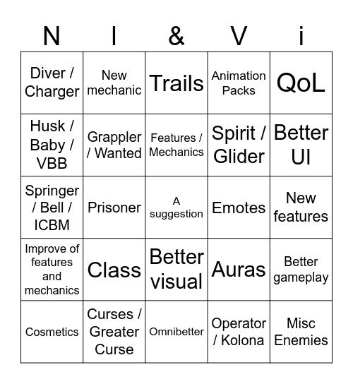 Nullscape Bingo Card