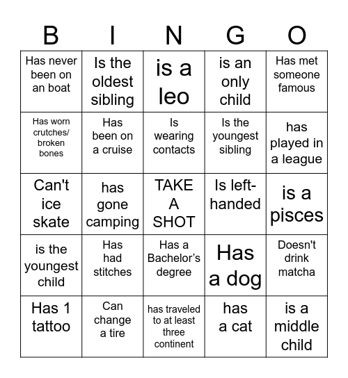 Meet N Greet Bingo Card