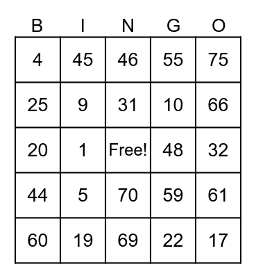 Untitled Bingo Card