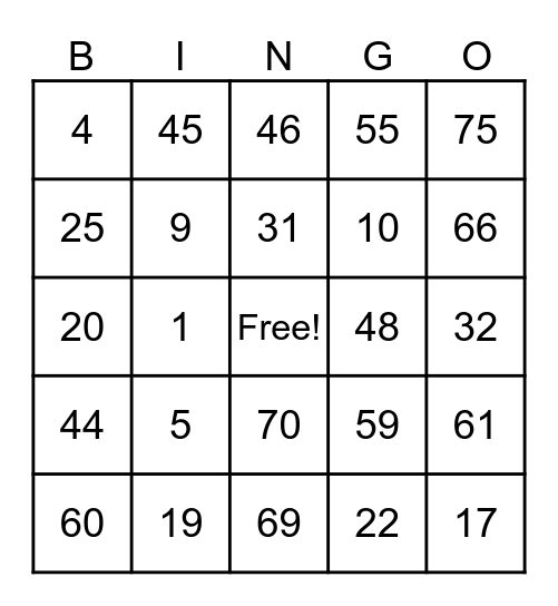 Untitled Bingo Card