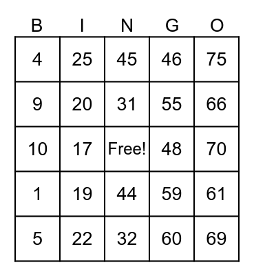 Untitled Bingo Card