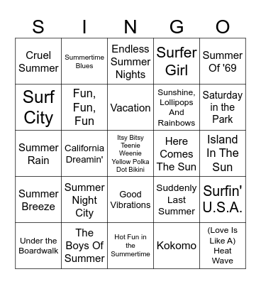 Summer Bingo Card
