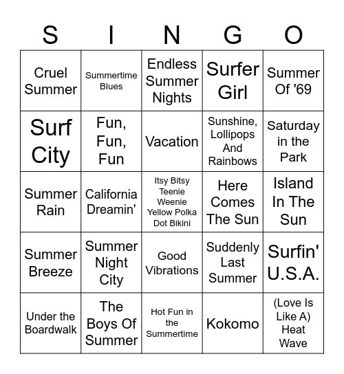 Summer Bingo Card