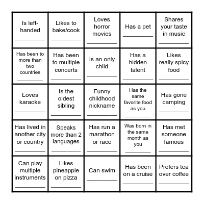 Icebreaker Bingo: Find Someone Who Bingo Card