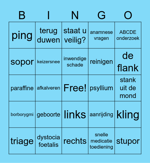 Triage Bingo Card