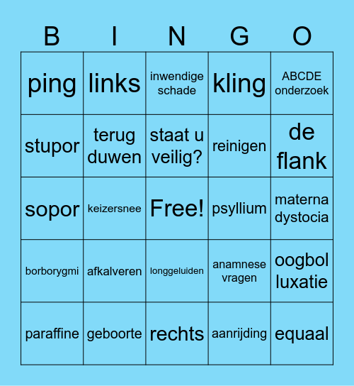 Triage Bingo Card